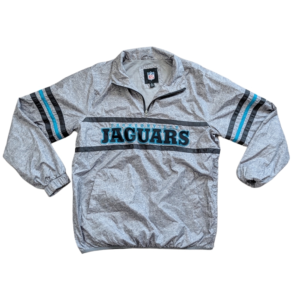 NFL Jacksonville Jaguars Gray Blue 1/4 Zip Pullover Windbreaker Jacket Medium